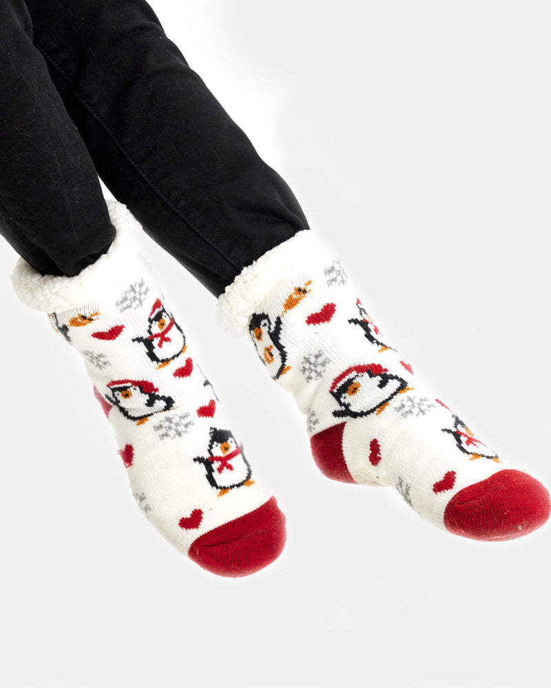 Calcetines de Navidad de Andar por Casa Blancos Pingüinos y Corazones Mujer y Hombre