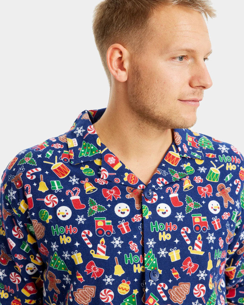 Hombre Pijama de Navidad para Adultos Unisex Azul con Motivos Navideños
