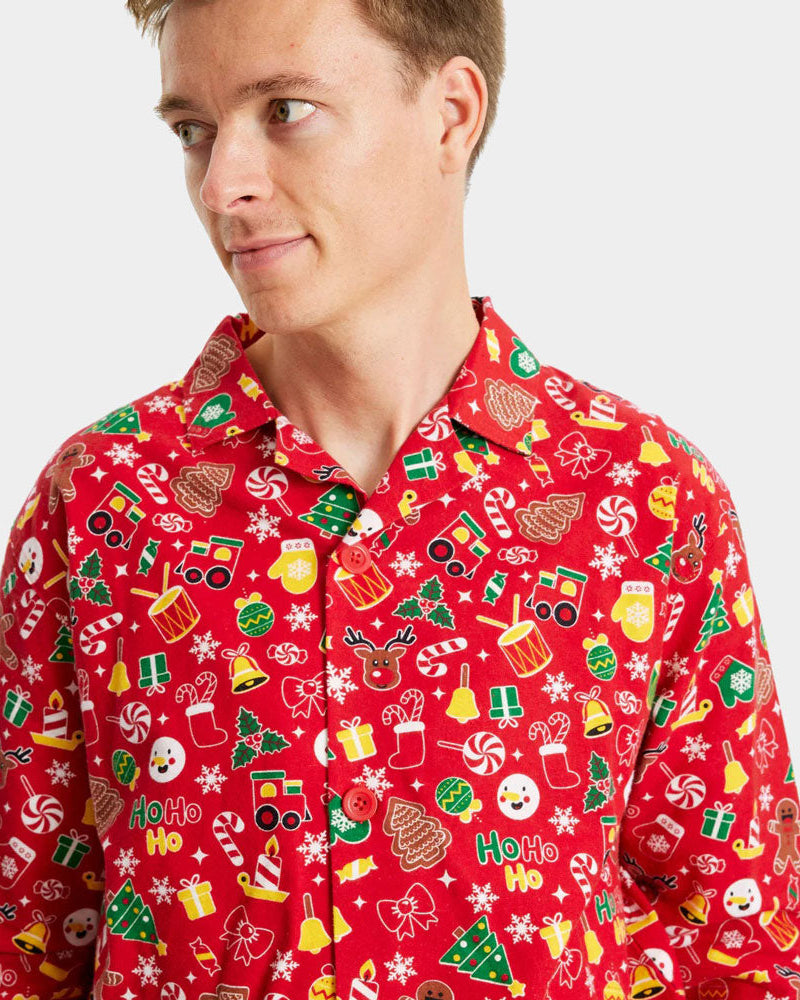 Hombre Pijama de Navidad para Adultos Unisex Rojo con Motivos Navideños