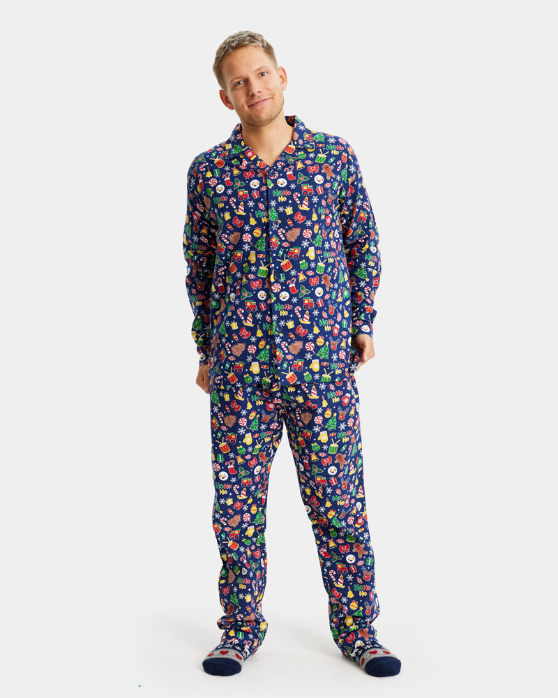 Pijama de Navidad para Hombre Azul con Motivos Navideños