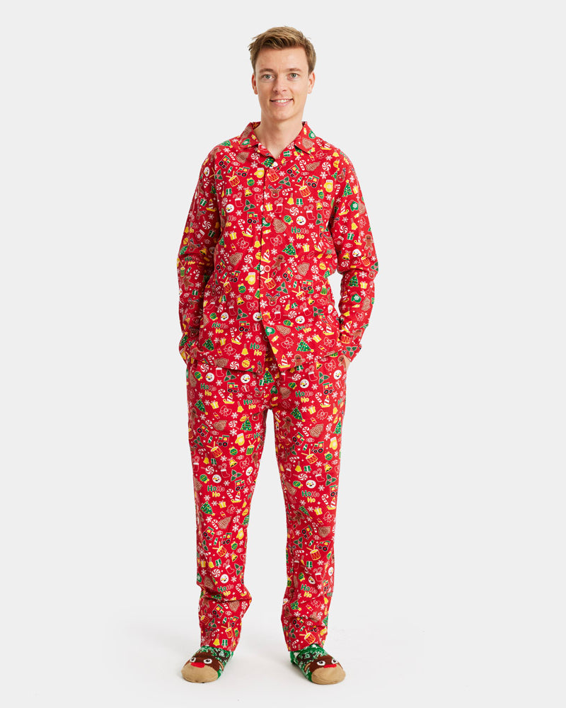 Pijama de Navidad para Hombre Rojo con Motivos Navideños
