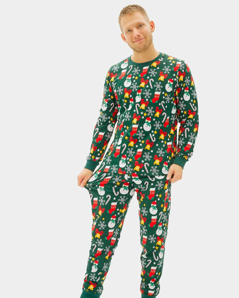 Pijama de Navidad para Hombre Verde con Motivos Navideños