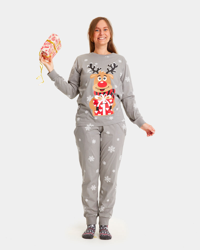 Pijama de Navidad Mujer Gris Reno Rodolfo
