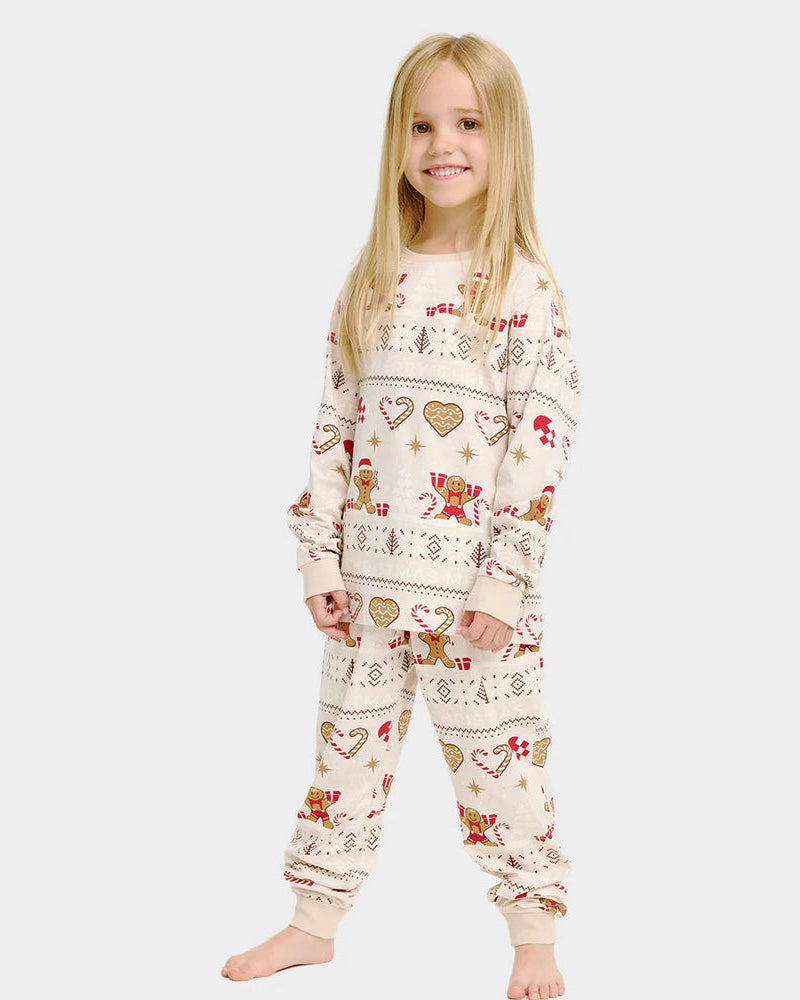 Pijama de Navidad para niña y niño Gingercookies Beige
