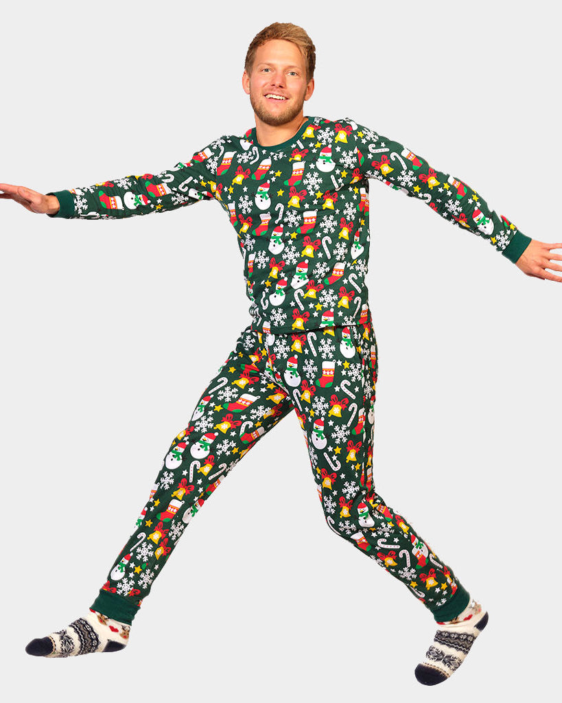 Pijama de Navidad Adultos Unisex Verde con Motivos Navideños Hombre