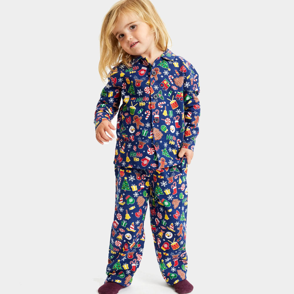 Pijama de Navidad para Familia Azul con Motivos Navideños Niños