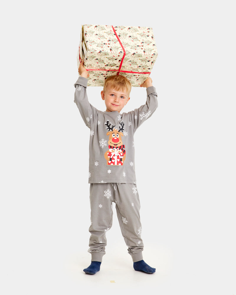 Pijama de Navidad Niños y Familia Gris Reno Rodolfo