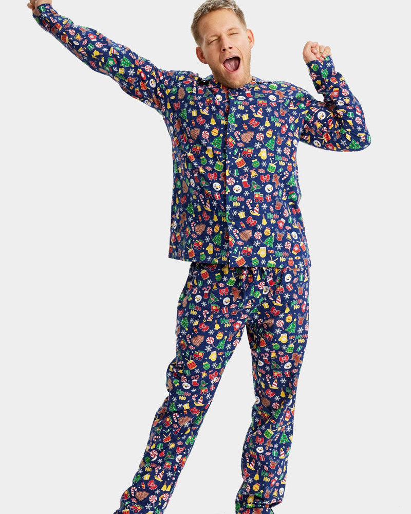 Pijama de Navidad para Adultos Unisex Azul con Motivos Navideños hombre