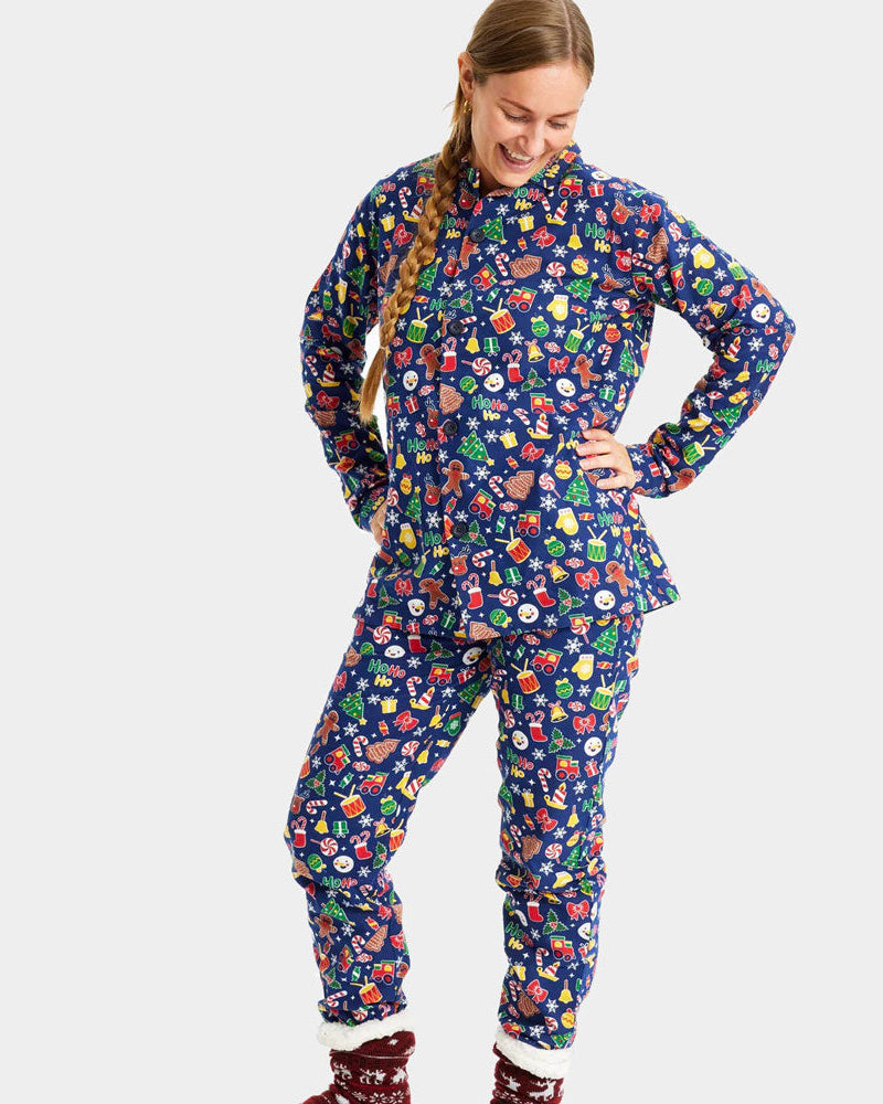 Pijama de Navidad para Adultos Unisex Azul con Motivos Navideños Mujer