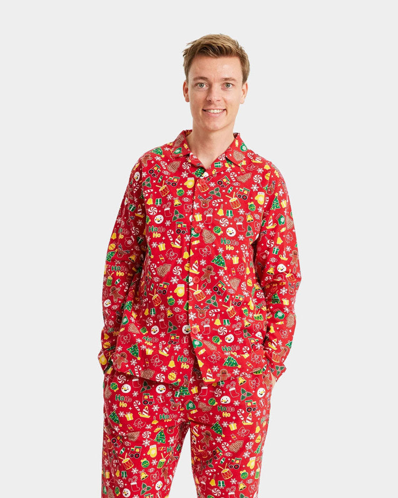 Pijama de Navidad para Adultos Unisex Rojo con Motivos Navideños Hombre