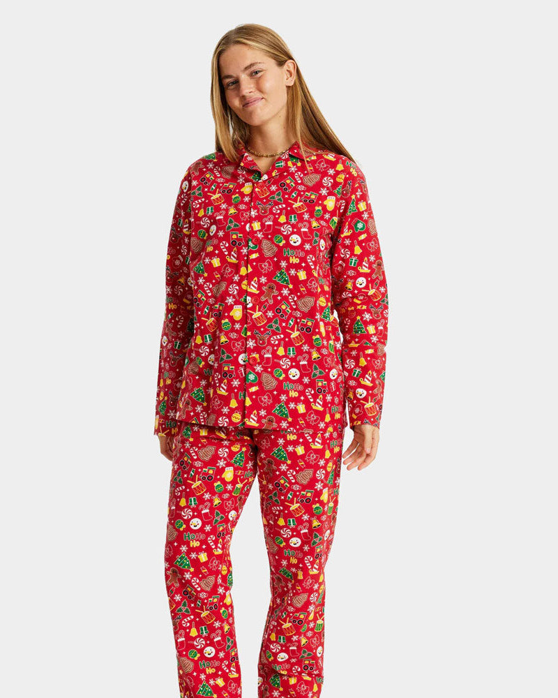Pijama de Navidad para Adultos Unisex Rojo con Motivos Navideños Mujer