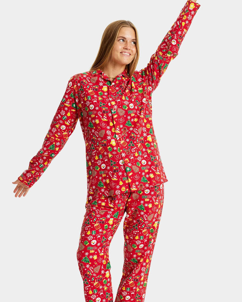 Pijama de Navidad Mujer Adultos Unisex Rojo con Motivos Navideños
