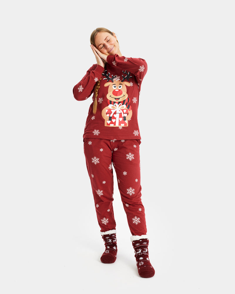 Pijama de Navidad para Mujer Rojo Reno Rodolfo