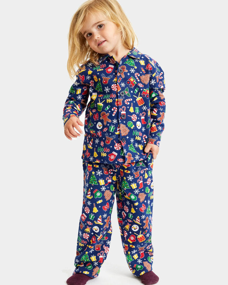 Pijama de Navidad para Niños Azul con Motivos Navideños