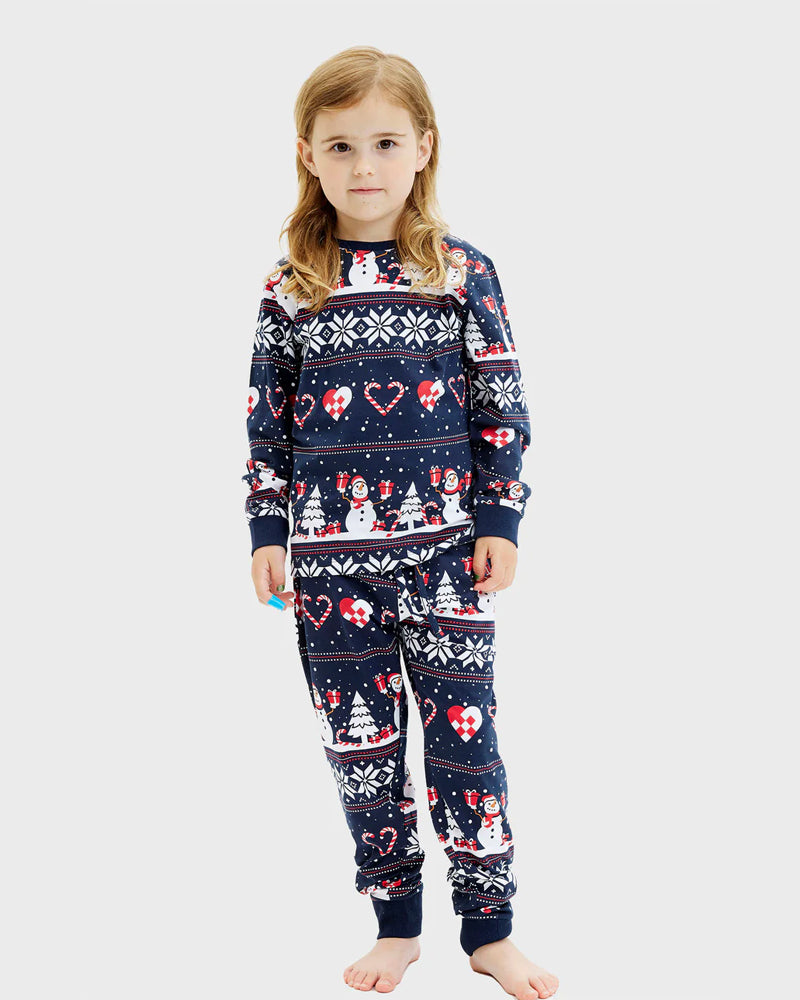 Pijama de Navidad Niños Azul Muñecos de Nieve y Corazones