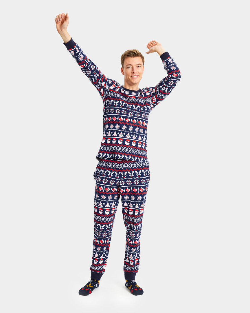 Pijama de Navidad Adultos Unisex con Papá Noel, Árboles y Corazones Hombre