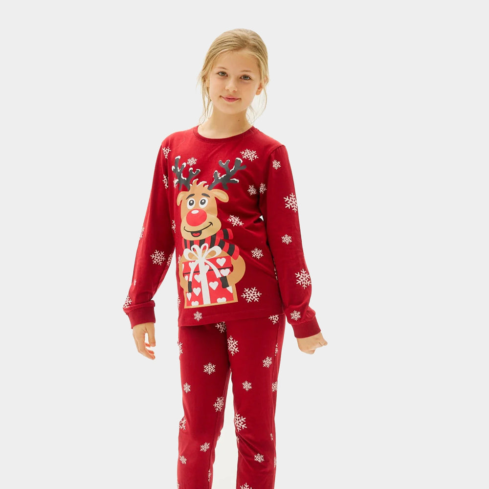 Pijama de Navidad para Niños con Reno Rodolfo Rojo