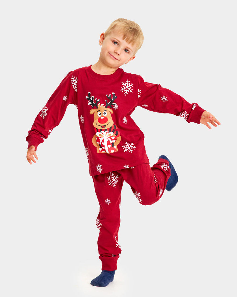 Pijama de Navidad para Niño y Niña Rojo Reno Rodolfo