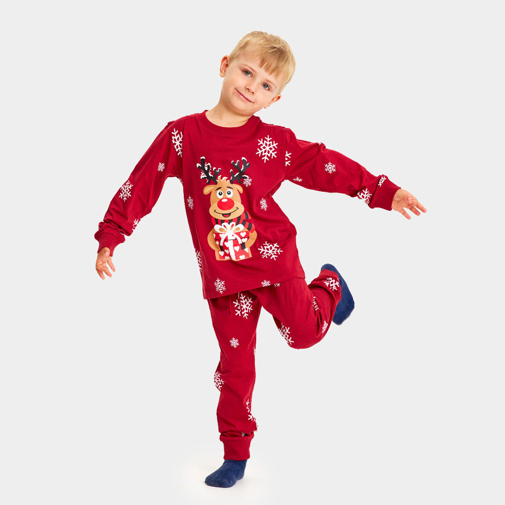 Pijama de Navidad para Niño y Niña Rojo Reno Rodolfo