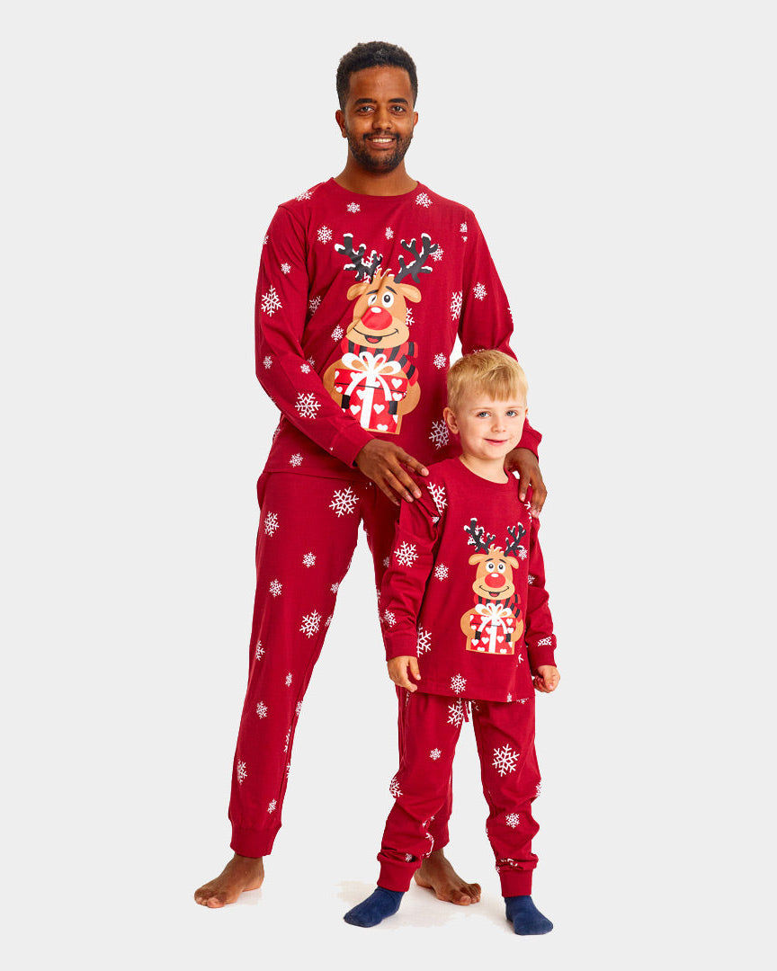 Pijama de Navidad para Niños y Hombre Rojo Reno Rodolfo Hombre