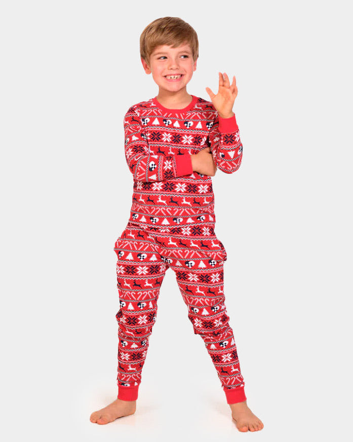 Pijama de Navidad para Familia Rojo con Renos y Árboles niño