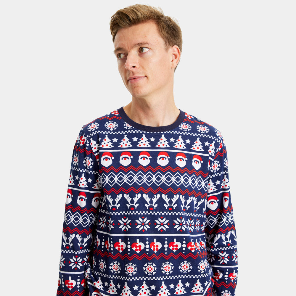 Pijama de Navidad Hombre Papá Noel, Árboles y Corazones