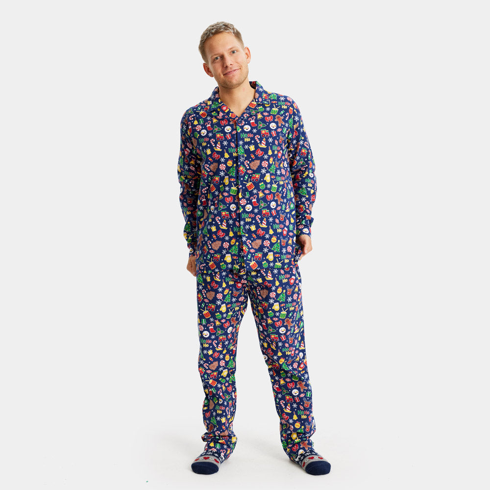 Pijama de Navidad para Hombre Azul con Motivos Navideños