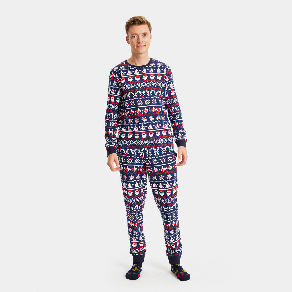 Pijama de Navidad para Hombre con Papá Noel, Árboles y Corazones
