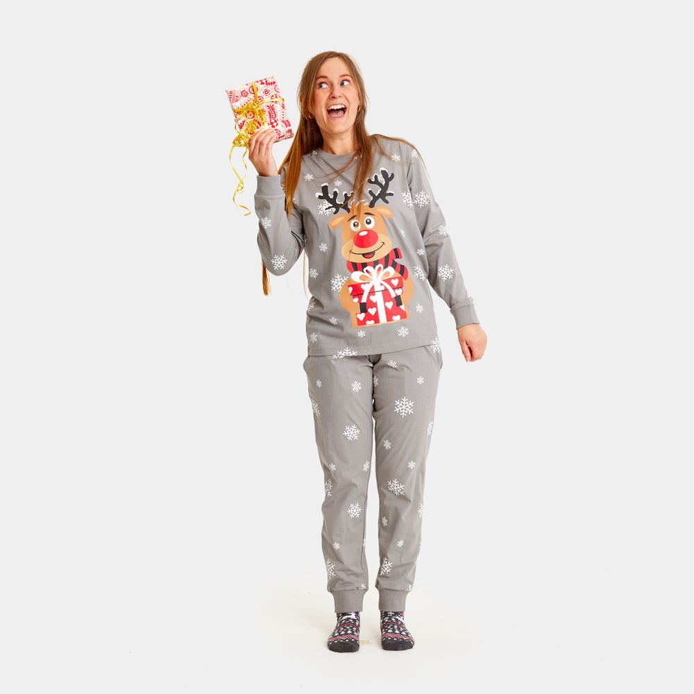 Pijama de Navidad para Mujer Gris Reno Rodolfo