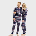Pijama de Navidad para Mujer y Hombre Azul con Muñecos de Nieve y Corazones

