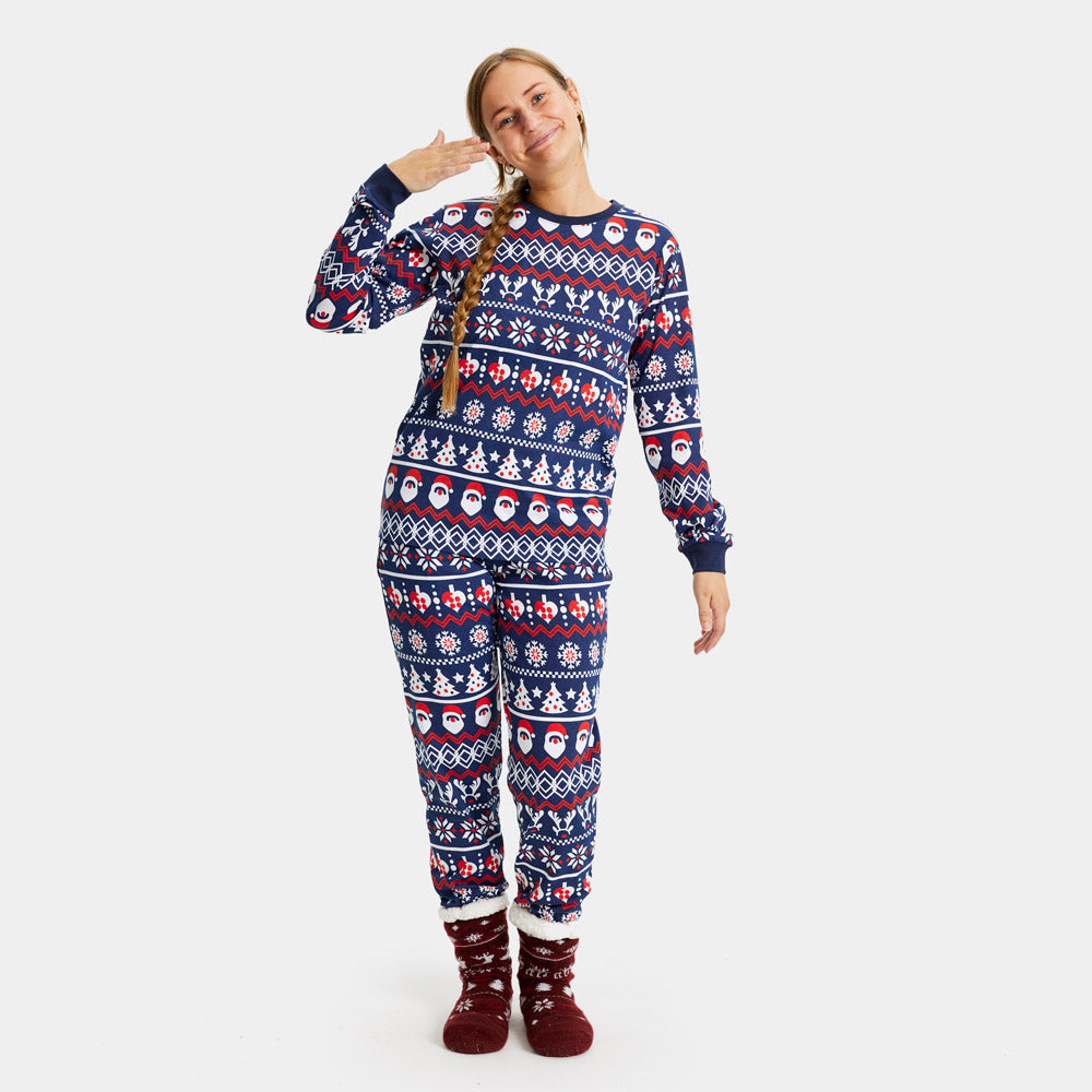 Pijama de Navidad para Mujer con Papá Noel, Árboles y Corazones