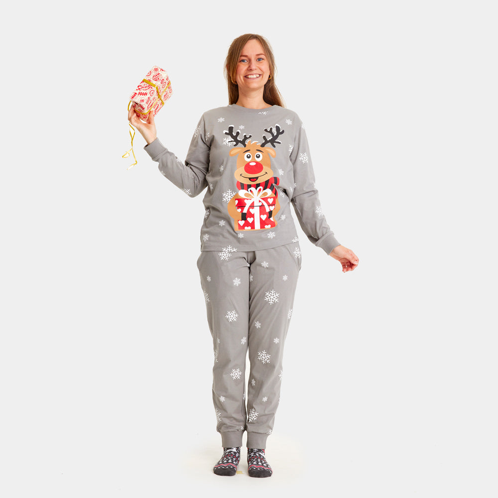 Pijama de Navidad Mujer Gris Reno Rodolfo