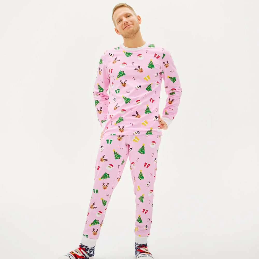 Pijama de Navidad Hombre Rosa Motivos Navideños
