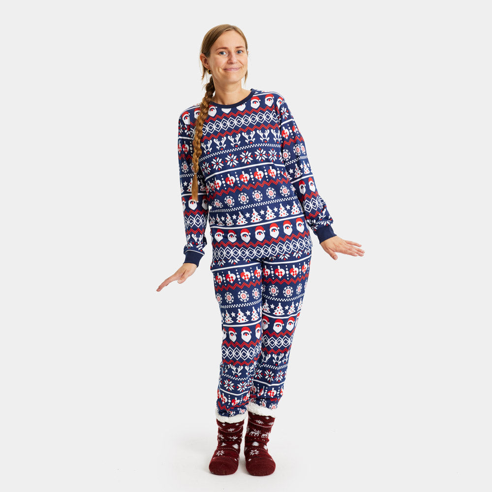 Pijama de Navidad para Familia con Papá Noel, Árboles y Corazones mujer
