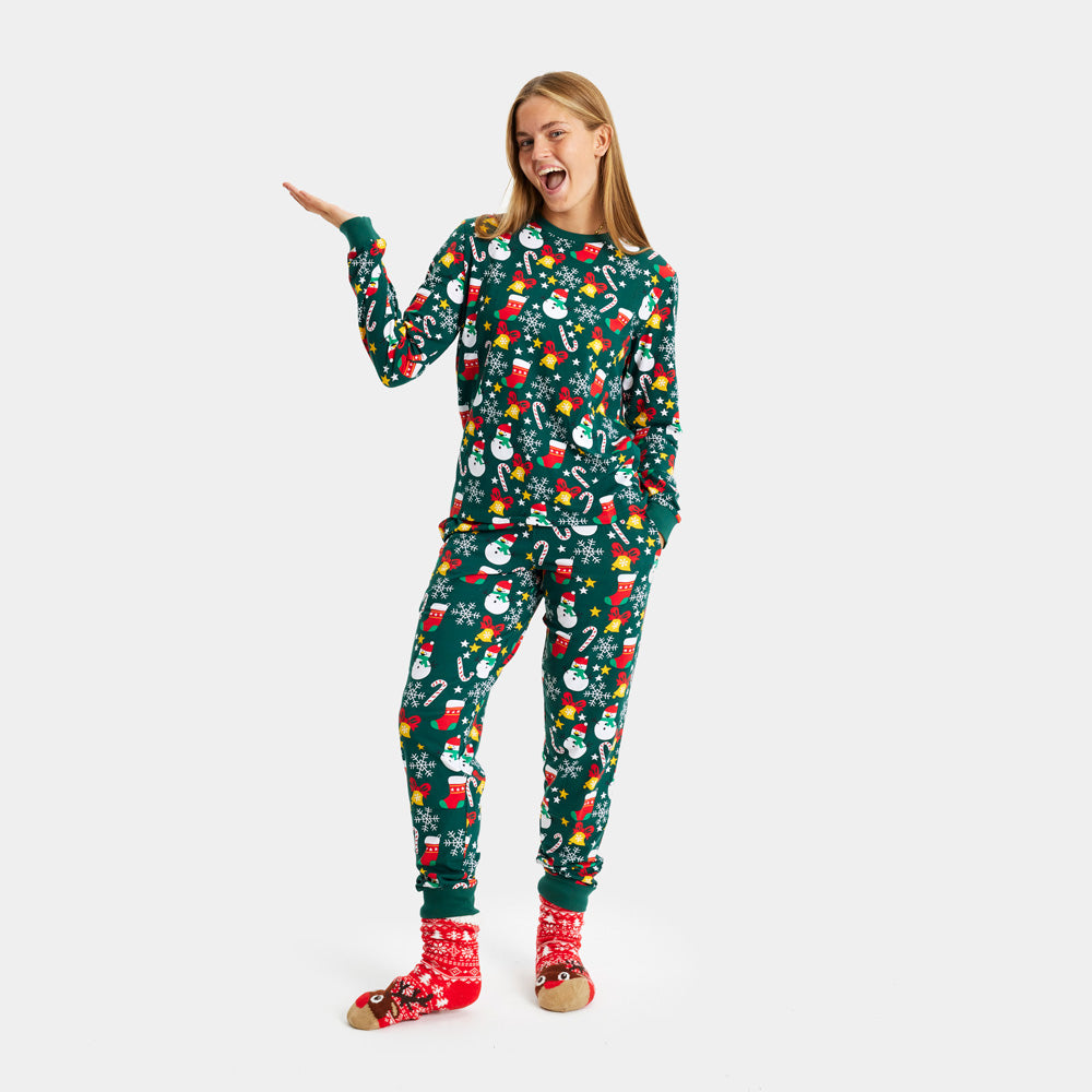 Pijama de Navidad para Familia Verde con Motivos Navideños mujer
