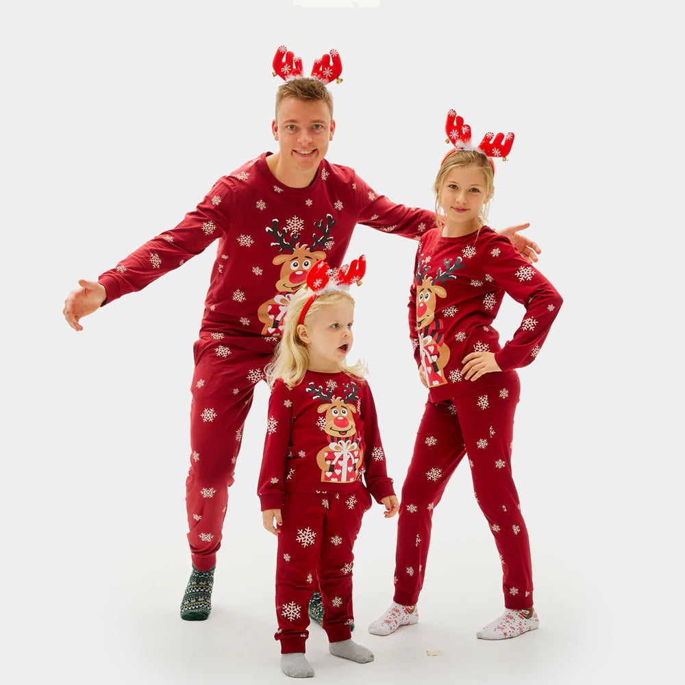 Pijama de Navidad para toda la Familia Rojo Reno Rodolfo