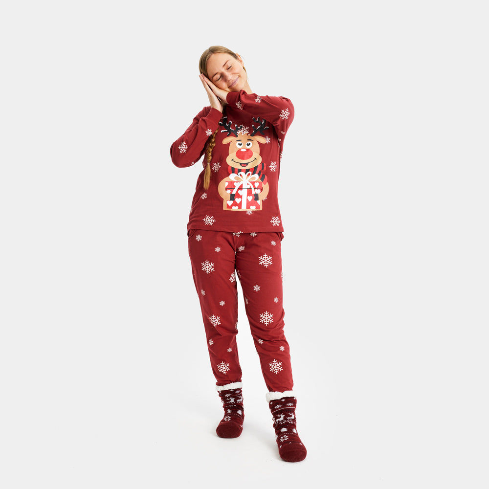 Pijama de Navidad para Mujer Rojo Reno Rodolfo
