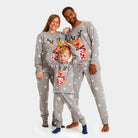 Pijama de Navidad para Familia Gris Reno Rodolfo