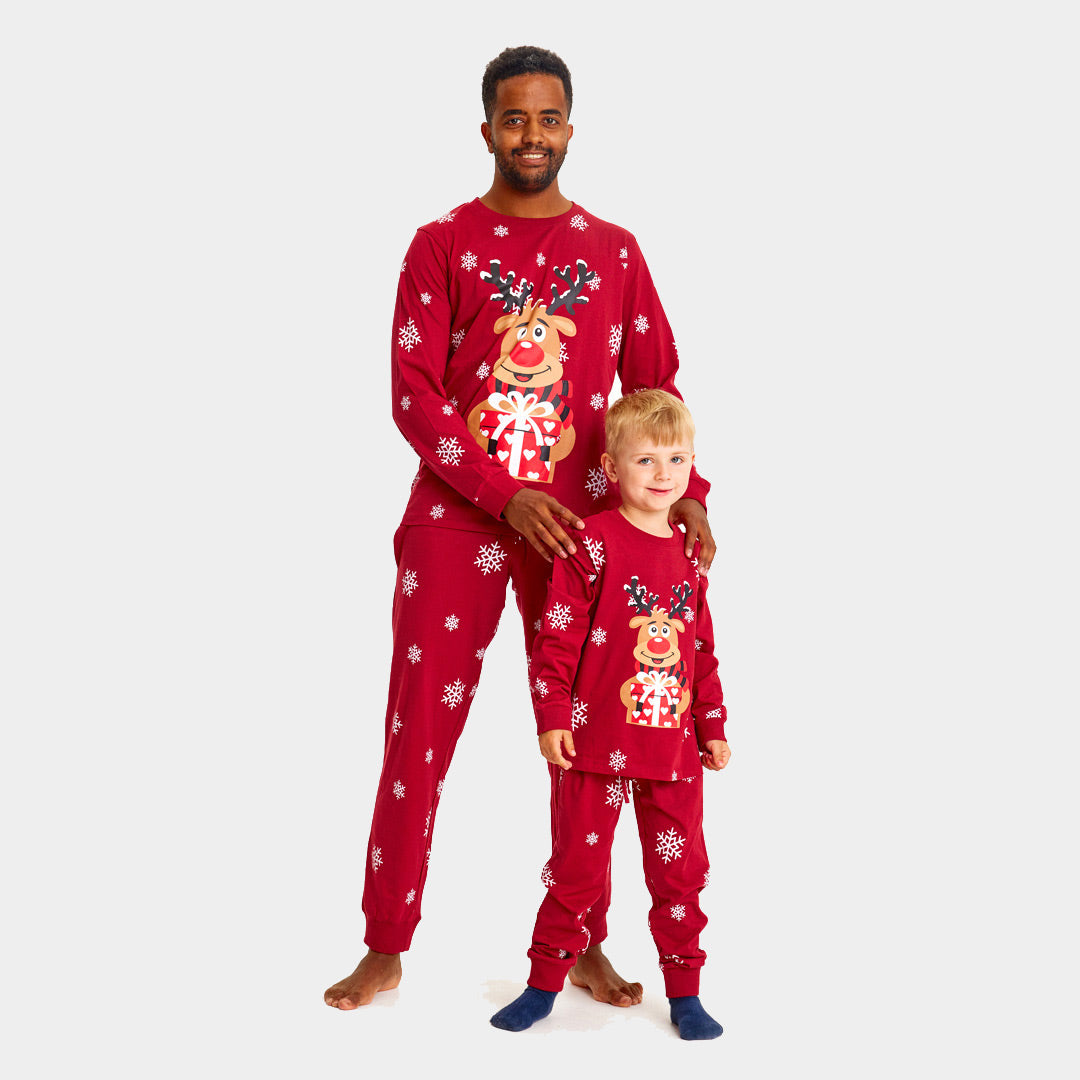 Pijama de Navidad para Niños y Hombre Rojo Reno Rodolfo Hombre