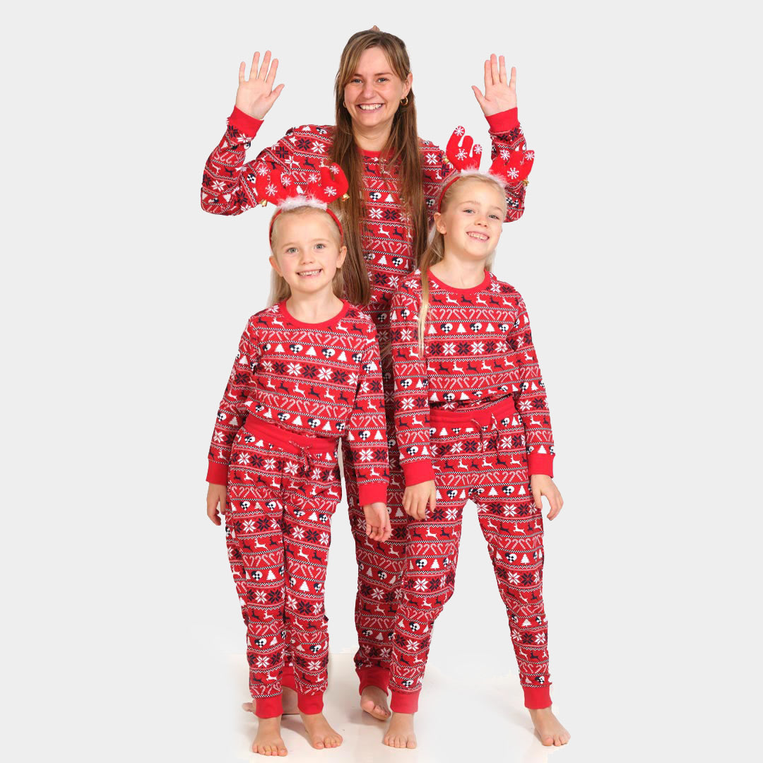 Pijama de Navidad para Niños Rojo con Renos y Árboles Mujer