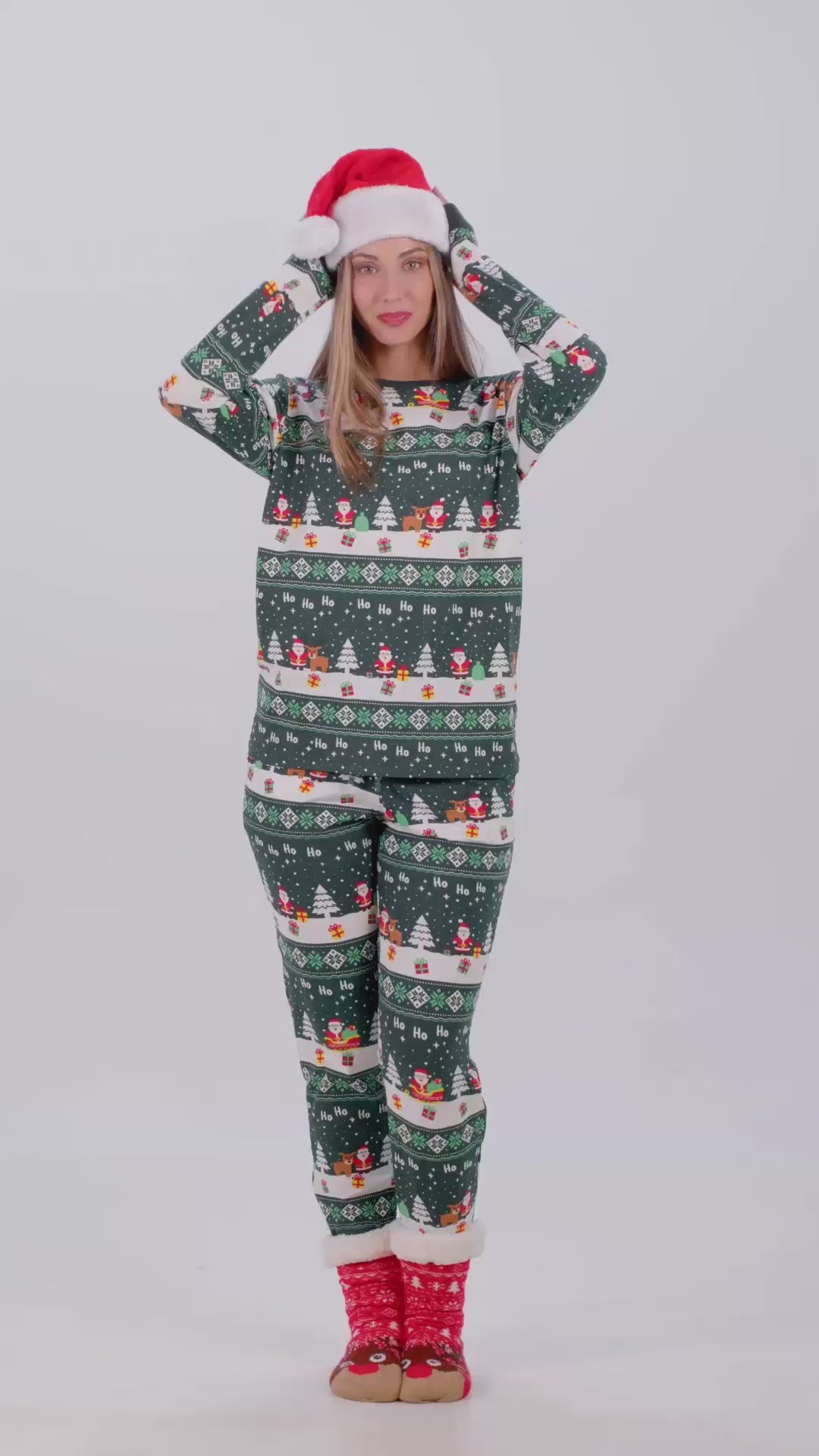Pijama de Navidad para Mujer y Hombre Green Jolly Christmas Algodón Orgánico
