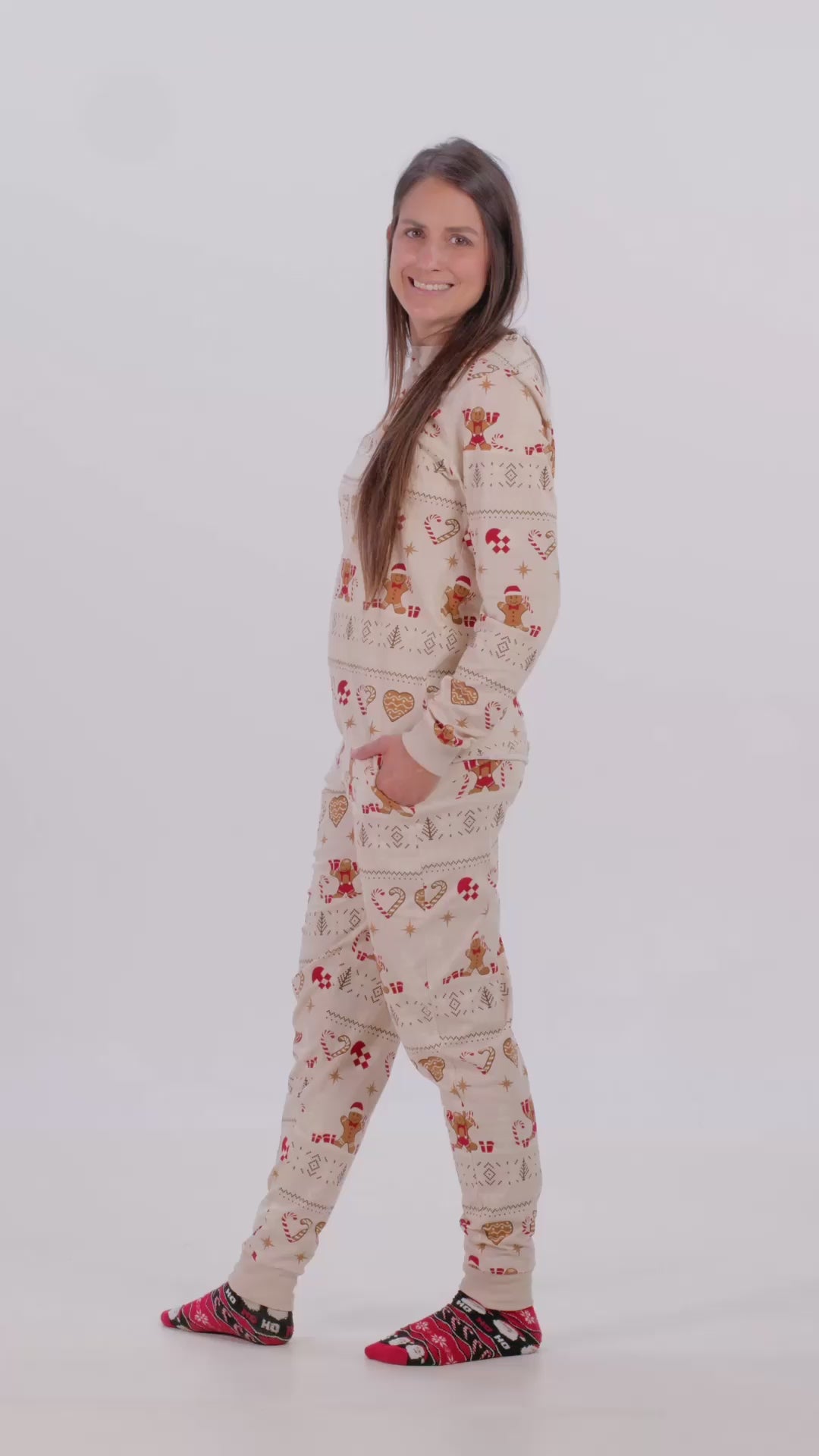 Pijama de Navidad para Mujer y Hombre Gingercookies Beige Algodón Orgánico