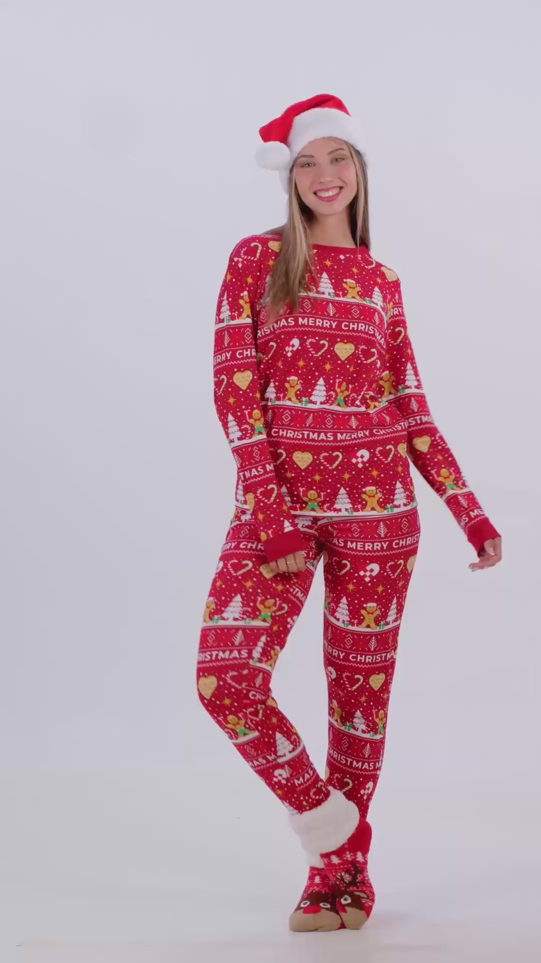 Pijama de Navidad para Mujer y Hombre Gingercookies Rojo Algodón Orgánico
